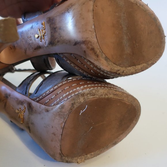 Womens Prada Gray Platform Strappy Leather Heels 38 US/8 * - Picture 11 of 16